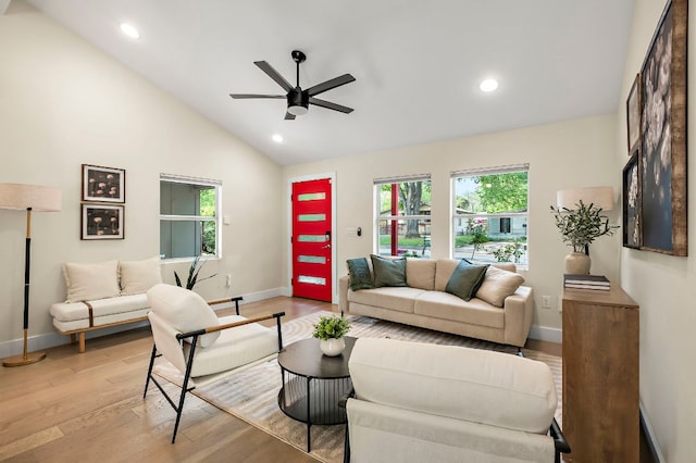4709 Bandera Rd, Austin, TX 78721 - living area with ceiling fan, light wood-type flooring, lofted ceiling, and recessed lighting