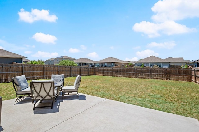 604 Nueces River Trl, Hutto, TX 78634 - view of patio with a fenced backyard, a residential view, and outdoor dining area