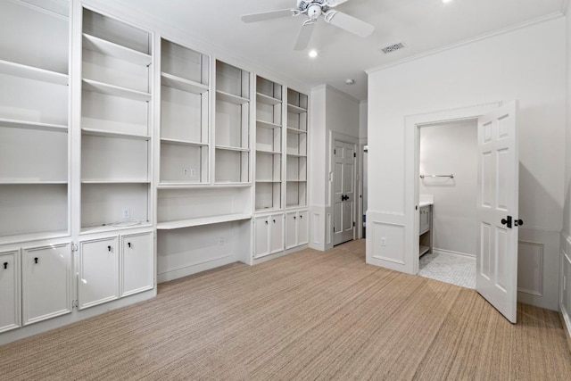 2702 Hillview Green Ln, Austin, TX 78703 - unfurnished bedroom featuring light carpet, crown molding, ensuite bath, and recessed lighting
