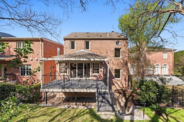 2702 Hillview Green Ln, Austin, TX 78703 - back of house with brick siding, a wooden deck, and stairway