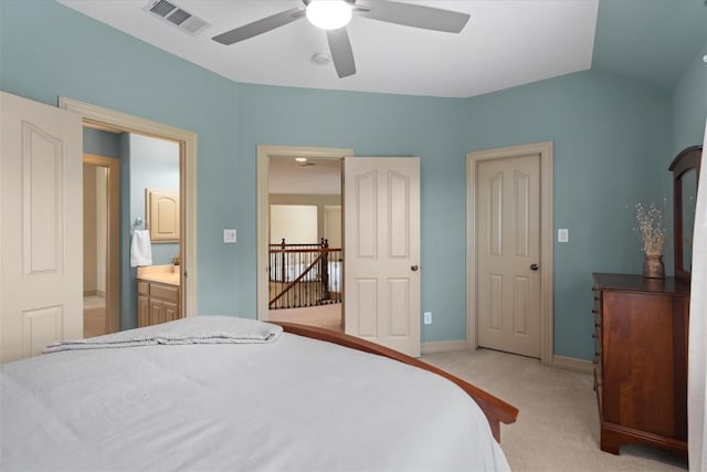 2418 Silent Brook Trl, Round Rock, TX 78665 - bedroom with light carpet, baseboards, and a ceiling fan