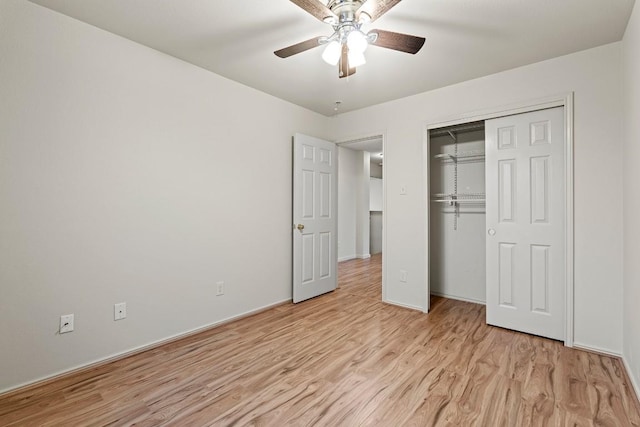 400 W Tudor House Rd, Pflugerville, TX 78660 - unfurnished bedroom featuring light wood finished floors, a closet, and ceiling fan