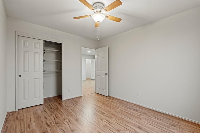 400 W Tudor House Rd, Pflugerville, TX 78660 - unfurnished bedroom with light wood-type flooring, a closet, and ceiling fan