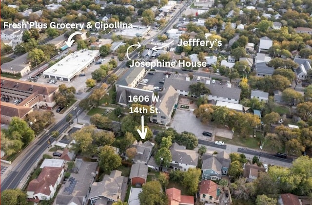 1606 W 14th St, Austin, TX 78703 - aerial overview of property's location with nearby suburban area