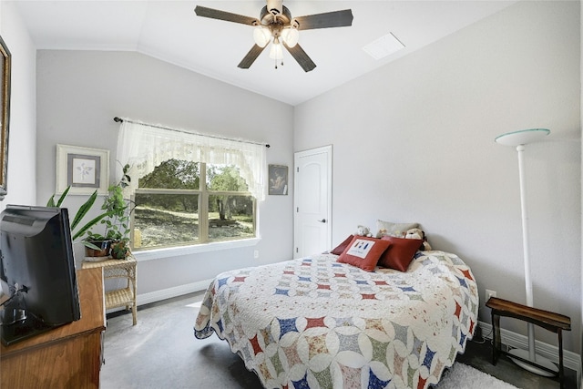 19908 Victoria Chase Rd, Lago Vista, TX 78645 - bedroom featuring carpet, lofted ceiling, and a ceiling fan