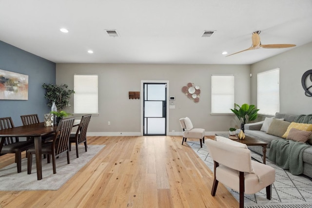 7617 Carver Ave Unit 1, Austin, TX 78752 - living area with light wood finished floors, a ceiling fan, recessed lighting, and baseboards