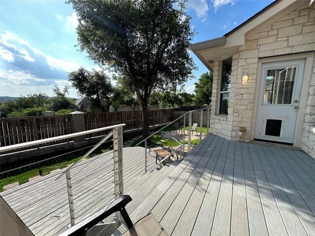 deck featuring a fenced backyard