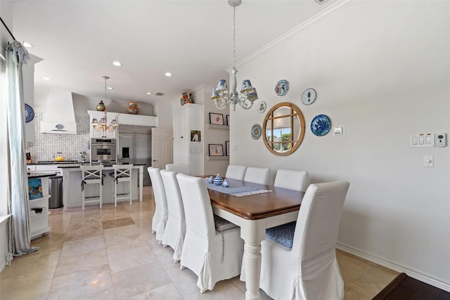 4014 Walnut Clay Dr, Austin, TX 78731 - dining room with recessed lighting, a chandelier, and crown molding