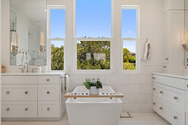 4014 Walnut Clay Dr, Austin, TX 78731 - bathroom featuring vanity, healthy amount of natural light, and a freestanding tub