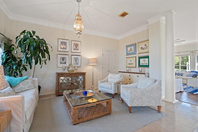 4014 Walnut Clay Dr, Austin, TX 78731 - tiled living area with decorative columns and ornamental molding
