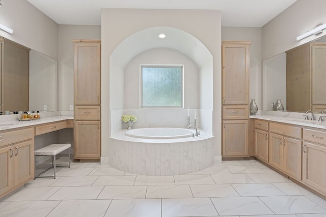 16016 Palomino Ranch Dr, Leander, TX 78641 - bathroom featuring a garden tub and vanity