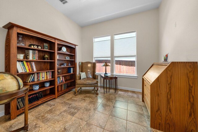 living area with baseboards