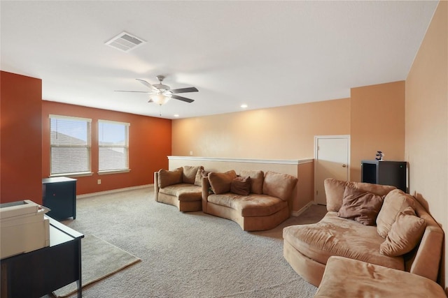 345 Coba St, Leander, TX 78641 - carpeted living room featuring a ceiling fan, baseboards, and recessed lighting