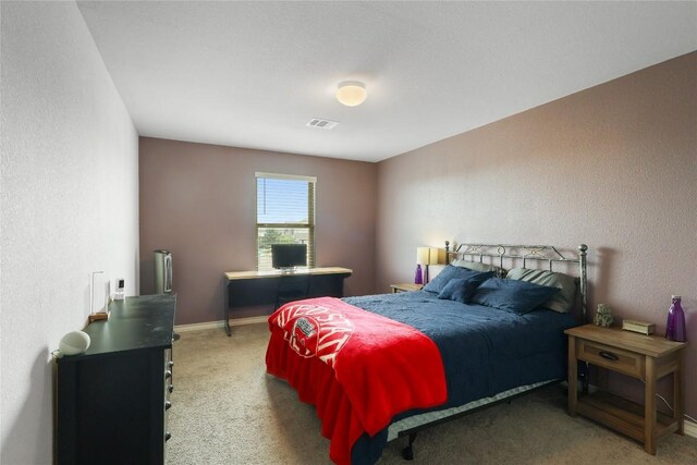 345 Coba St, Leander, TX 78641 - carpeted bedroom featuring a textured wall and an office area
