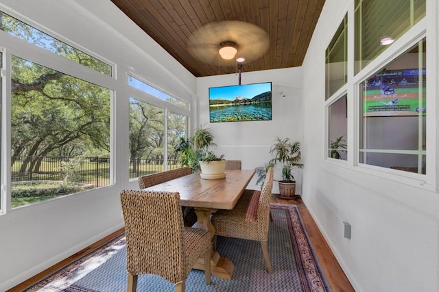 1164 Fairway Dr, Canyon Lake, TX 78133 - sunroom / solarium featuring baseboards, wood finished floors, and wood ceiling