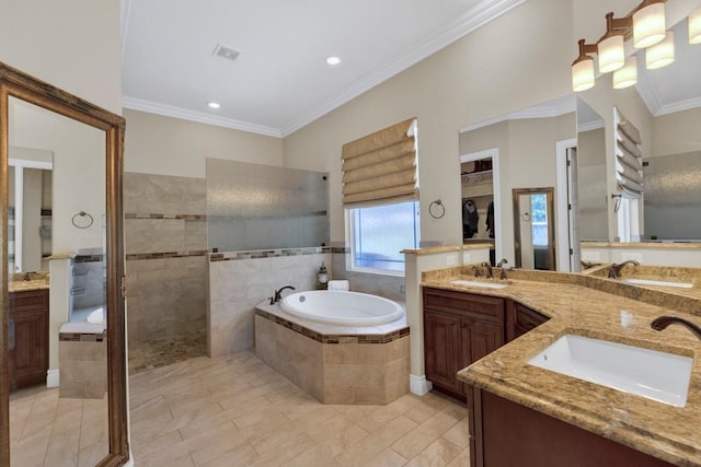 1164 Fairway Dr, Canyon Lake, TX 78133 - bathroom with a garden tub, crown molding, and a sink