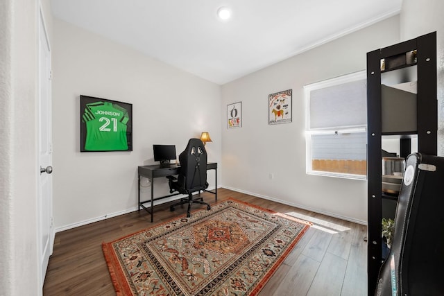 2700 Shimsham Dr, Pflugerville, TX 78660 - office area featuring wood finished floors and baseboards