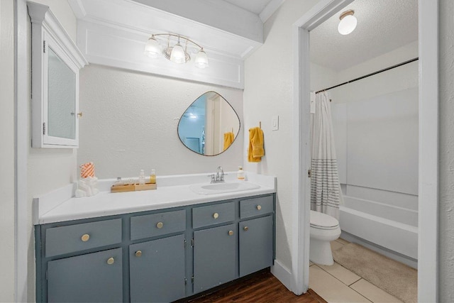 3212 Darnell Dr, Austin, TX 78745 - full bathroom with vanity, shower / bath combo with shower curtain, and tile patterned flooring