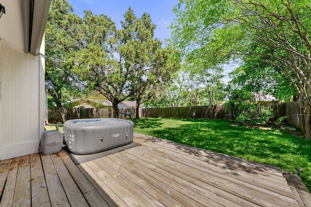 3212 Darnell Dr, Austin, TX 78745 - wooden terrace with a fenced backyard and a hot tub