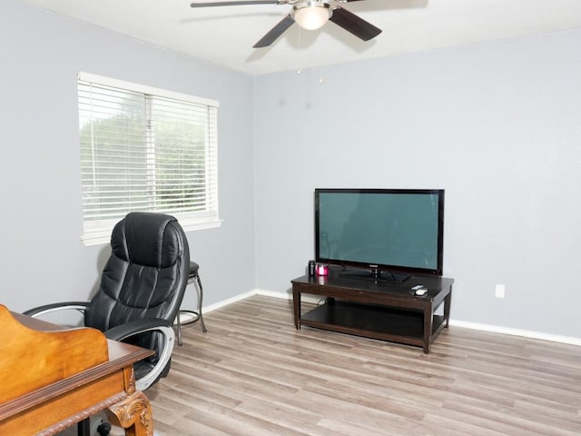 1015 Acanthus St, Pflugerville, TX 78660 - office area featuring ceiling fan, light wood-style floors, and baseboards