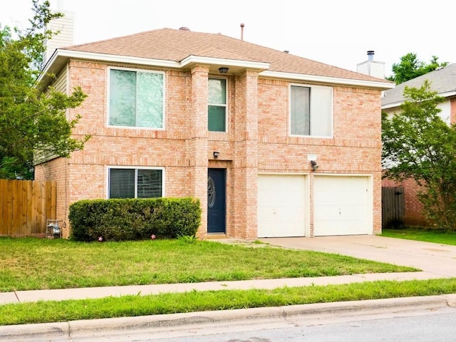 1015 Acanthus St, Pflugerville, TX 78660 - view of front of house with a garage, a chimney, concrete driveway, and brick siding