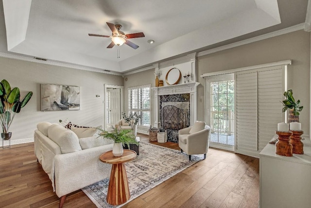 36 Cottondale Rd, The Hills, TX 78738 - living area with a tray ceiling, ceiling fan, plenty of natural light, and crown molding