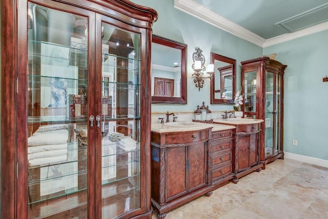 36 Cottondale Rd, The Hills, TX 78738 - bathroom with crown molding, double vanity, and french doors