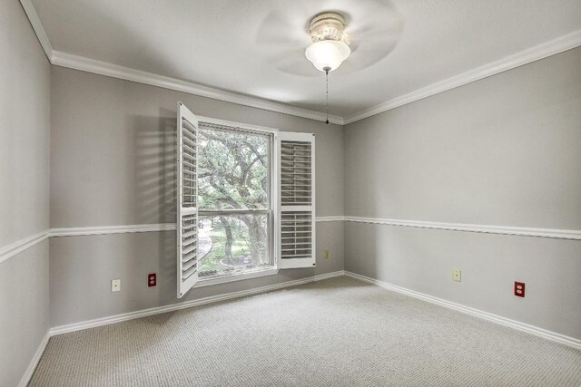 36 Cottondale Rd, The Hills, TX 78738 - empty room with carpet flooring, a ceiling fan, baseboards, and crown molding