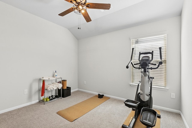 185 Dogvane Cir, Kyle, TX 78640 - exercise room with carpet, ceiling fan, and lofted ceiling