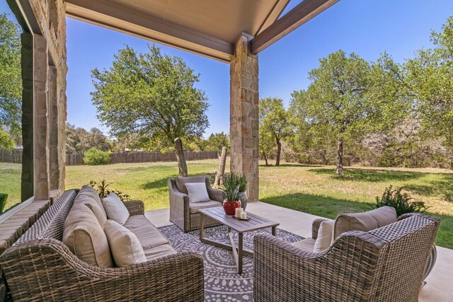 23315 Nameless Rd, Leander, TX 78641 - view of patio / terrace with a fenced backyard and outdoor lounge area