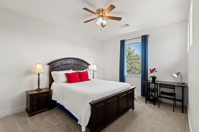 23315 Nameless Rd, Leander, TX 78641 - bedroom featuring visible vents, baseboards, ceiling fan, and light carpet