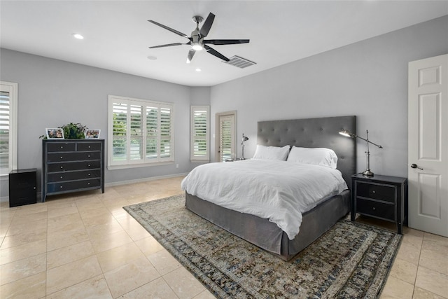 4101 Top Of Texas Trl, Austin, TX 78735 - bedroom featuring recessed lighting, tile patterned floors, and a ceiling fan