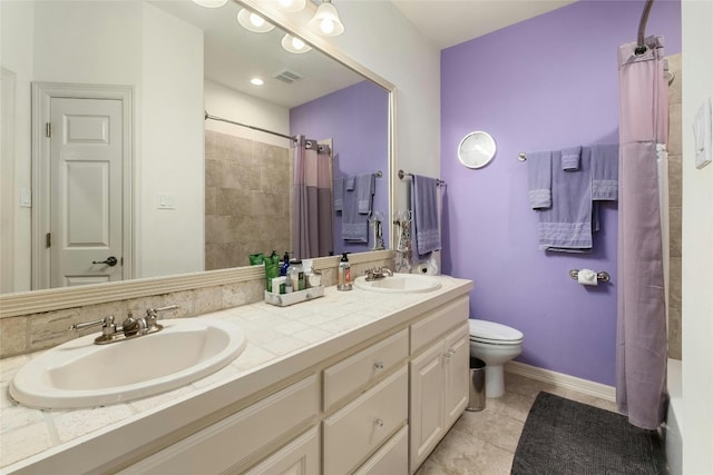 4101 Top Of Texas Trl, Austin, TX 78735 - bathroom featuring curtained shower, double vanity, and tile patterned flooring