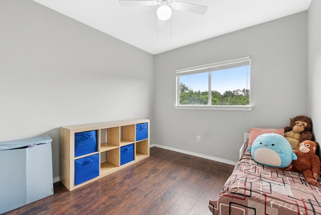 10701 Garbacz Dr, Austin, TX 78748 - bedroom featuring hardwood / wood-style floors, baseboards, and a ceiling fan
