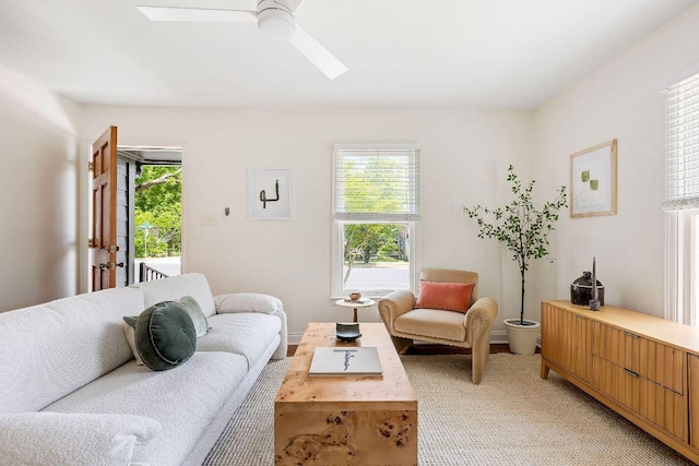 1200 Cullen Ave Unit B, Austin, TX 78757 - living area featuring a skylight, light colored carpet, and ceiling fan