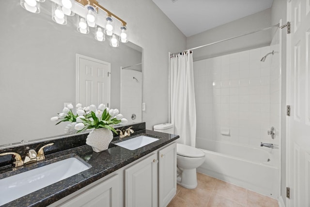 1107 Saint John Ct, Pflugerville, TX 78660 - bathroom with tile patterned floors, shower / bath combo, a sink, and toilet