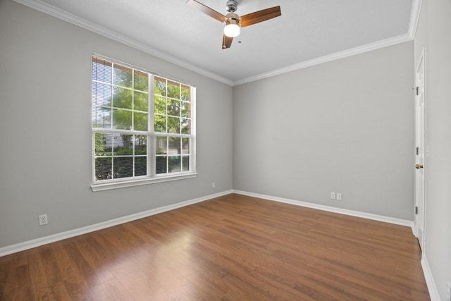 1107 Saint John Ct, Pflugerville, TX 78660 - empty room featuring crown molding, ceiling fan, wood finished floors, and baseboards