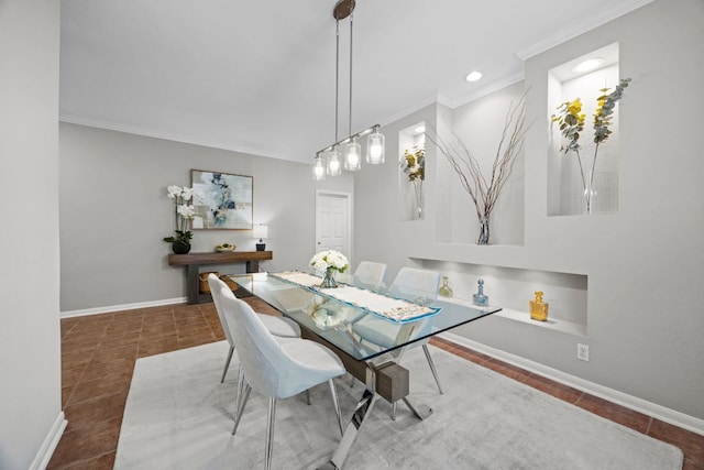 1107 Saint John Ct, Pflugerville, TX 78660 - dining room with tile patterned floors, recessed lighting, ornamental molding, and baseboards