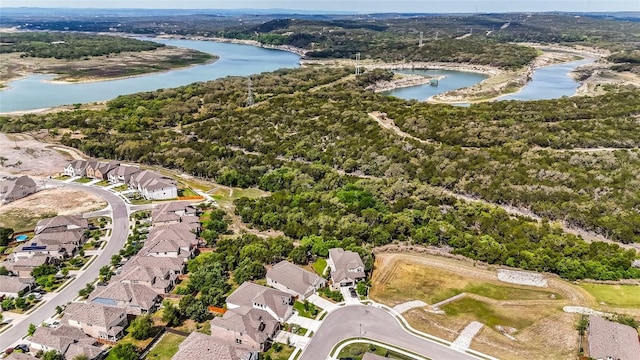 22621 Fountaingrass Ln, Lago Vista, TX 78645 - aerial view featuring a forest view, a water view, and a residential view