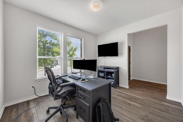 337 Akumal St, Leander, TX 78641 - home office with wood finished floors and baseboards