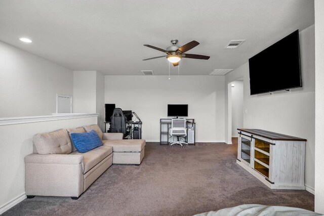337 Akumal St, Leander, TX 78641 - living area featuring ceiling fan, a desk, and carpet