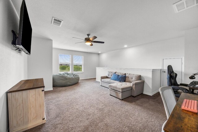 337 Akumal St, Leander, TX 78641 - carpeted living area with a ceiling fan, baseboards, and recessed lighting