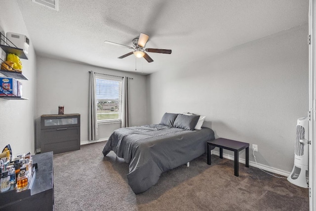 337 Akumal St, Leander, TX 78641 - carpeted bedroom featuring a textured ceiling, baseboards, and a ceiling fan