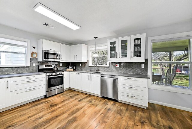 kitchen featuring a wealth of natural light, visible vents, a sink, and appliances with stainless steel finishes
