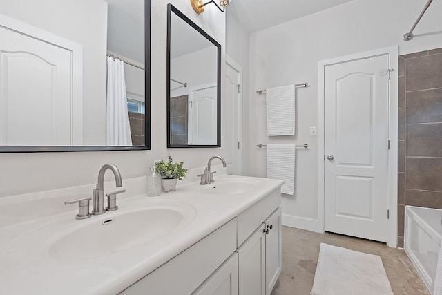6224 Aviara Dr Unit E14, Austin, TX 78735 - full bathroom with a shower with shower curtain, double vanity, and a tub