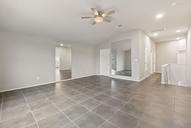 6224 Aviara Dr Unit E14, Austin, TX 78735 - empty room featuring tile patterned floors, vaulted ceiling, ceiling fan, recessed lighting, and baseboards