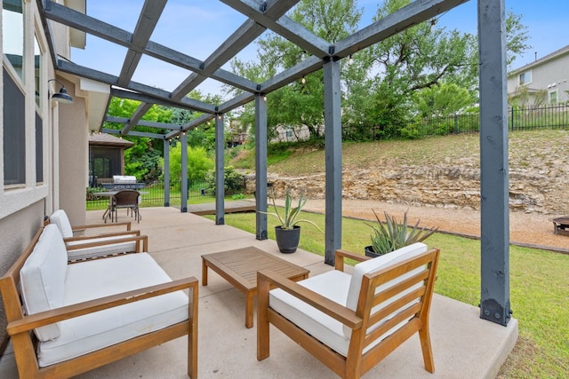 6224 Aviara Dr Unit E14, Austin, TX 78735 - view of patio with an outdoor living space and a pergola