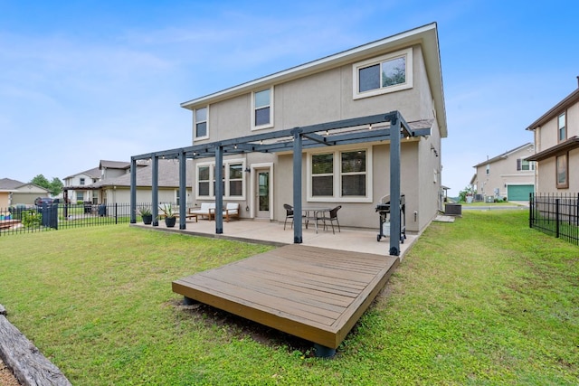 6224 Aviara Dr Unit E14, Austin, TX 78735 - back of property with stucco siding, a pergola, central AC, a patio area, and a deck