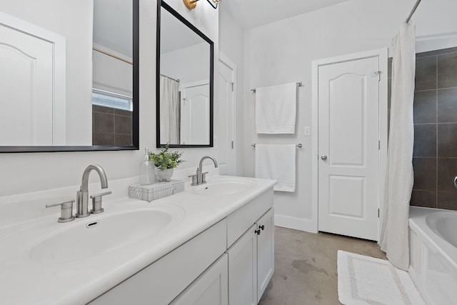 6224 Aviara Dr Unit E14, Austin, TX 78735 - bathroom with double vanity, shower / tub combo, and concrete flooring
