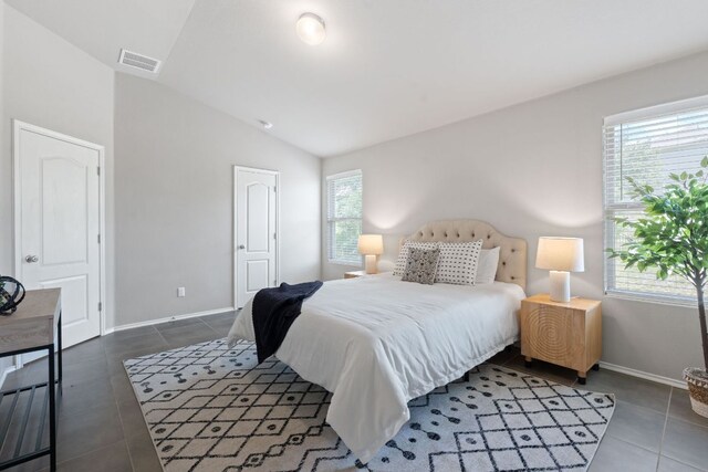 6224 Aviara Dr Unit E14, Austin, TX 78735 - bedroom featuring vaulted ceiling, tile patterned floors, and multiple windows
